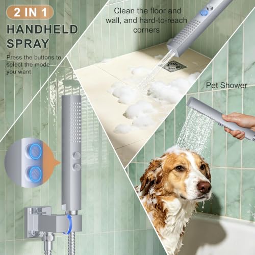 Rain Shower System with Rough-in Valve, Wall Mount Shower Faucet Set with 12" & 6" Dual Rain Shower Heads, 2-in-1 Handheld Shower, Tub Spout, 4-Function Complete Shower Fixture, Chrome - color: Chrome, size: Wall Mount-12"+6" head with Tub Spout & Handhel