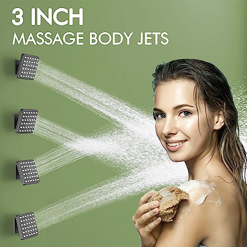 Shower System with Body Jets,Bostingner Shower Faucet Sets 12" Rain Shower Head with Handheld Spray, Can Use at Same Time, Push Button Diverter Shower Sets Complete, Matte Black - color: Matte Black, size: 12 Inch