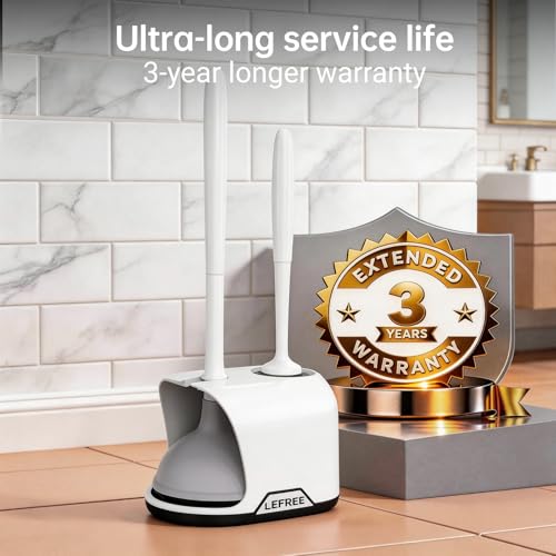 2 in 1 Toilet Brush and Plunger Set with Silicone Bristles, Plastic Material, Includes Holder, White/Black, for Deep Cleaning - color: A-white, size: 2 Pack