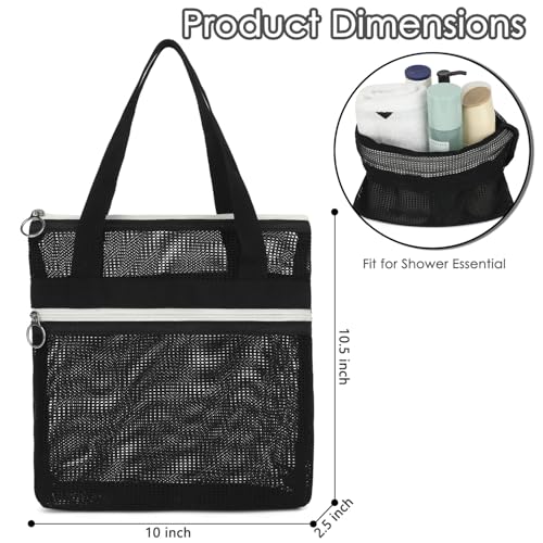 GYEUKHAM Mesh Shower Bag with 2 Zipper Pockets & Dual Handles, Quick-Drying Hanging Shower Caddy for College Essentials,Sunscreen,Dorm, Gym, Travel & Camping, Black - color: Small-Black-1 Pack