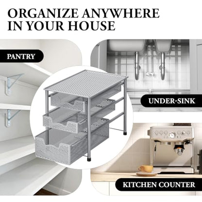 Simple Houseware Stackable 3 Tier Sliding Basket Organizer Drawer, Silver (Pack of 2) - color: Silver, size: 3-Tier (Pack of 2)