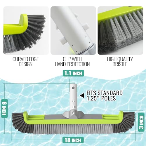 18" Pool Brush Head - Scrub Brush, Curved Ends, Fits Φ1.25” Poles | Scrub Brushes for Cleaning Swimming Pool Walls, Tile, Fiberglass, Flooring and Vinyl Pools, Green & Dark Gray & Gray - color: Dark Gray & Gray
