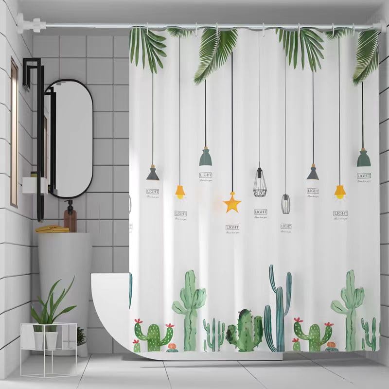 TIKABC Shower Curtain Liner, 4G PEVA Banana Leaves Shower Liner, Plastic Waterproof Shower Curtains, 72x72 inch with Grommet Holes 3 Magnetic Weights - color: Banana Cactus