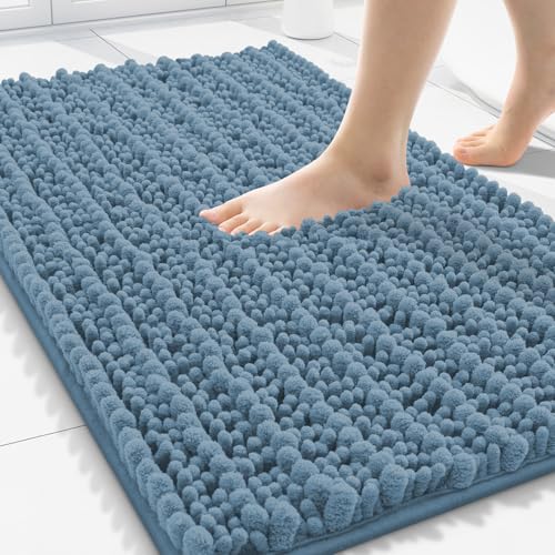 Smiry Bathroom Rugs Mat 30x20, Extra Soft Absorbent Chenille Bath Rugs, Non Slip Rubber Backing Machine Washable Quick Dry Bath Mats for Bathroom Floor, Tub, Shower, Home Accessories, Grayish Blue - color: Grayish Blue, size: 30'' X 20''