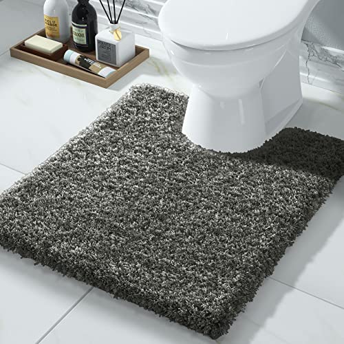 Yimobra Toilet Rugs U Shaped 24X20, Ultra Soft and Water Absorbent Bath Mats, Non Slip Fluffy Luxury polyester Contour Bath Rugs for Toilet, Dry Quick, Machine Washable, Light Gray and Black Gray - color: Light Gray and Black Gray, size: 20" X 24" Contour
