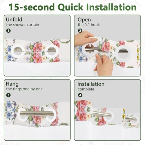 Floral Shower Curtain with Removable Liner, Double-Layer Waterproof Shower Curtains for Bathroom, Washable No Hook Shower Curtain with Snap in Liner, Weighted Bottom and Mesh Top Window, 71x74 Inches - color: Wildflowers