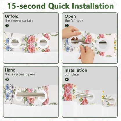Floral Shower Curtain with Removable Liner, Double-Layer Waterproof Shower Curtains for Bathroom, Washable No Hook Shower Curtain with Snap in Liner, Weighted Bottom and Mesh Top Window, 71x74 Inches - color: Wildflowers