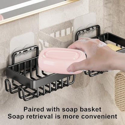 5-Pack Adhesive Shower Caddy - Rustproof Stainless Steel Bath Organizer | No-Drill Installation, Large Capacity, With Soap Dish & Toothbrush Holder, Multi-Functional Storage