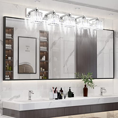 Aipsun Bathroom Light Fixtures Modern Vanity Light for Bathroom Crystal Chrome Vanity Light 5 Light (Exclude Bulb) - color: Chrome, size: 40 inch