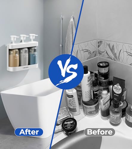Shampoo and Conditioner Dispenser Shower Soap Dispenser 3 Chamber No Drill Shampoo Dispense for Shower Wall Mounted Shower Shampoo Dispenser 3 Chamber for Bathroom Hotel 3 * 13.37 fl.oz White - color: White-3