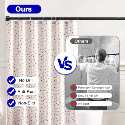 TEECK Shower Curtain Rod, 32-79 inch Adjustable Tension Spring, Shower Curtain Rod Tension, Anti-Slip, No Drilling, No Rust, for Bathroom, Matte Black - color: Matte Black, size: 32-79 Inches