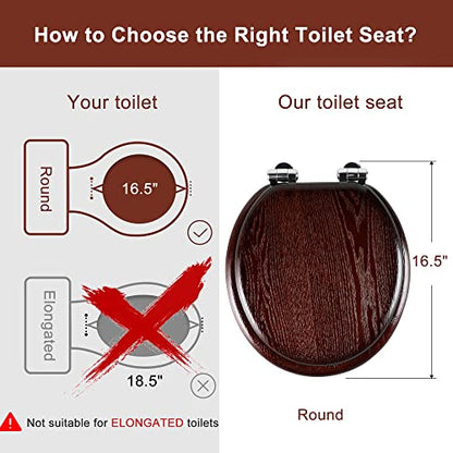 Angel Shield Toilet Seat Round Wood Slow Close(Dark Walnut) | Quick Release Metal Hinges, Adjustable Fit for Standard Round Toilets, Easy to Install&Clean - color: Dark Walnut, size: Round