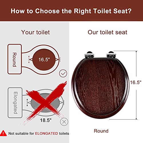 Angel Shield Toilet Seat Round Wood Slow Close(Dark Walnut) | Quick Release Metal Hinges, Adjustable Fit for Standard Round Toilets, Easy to Install&Clean - color: Dark Walnut, size: Round
