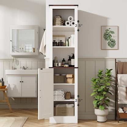 MHOM 71" Tall Bathroom Storage Cabinet, Farmhouse Storage Cabinet with Adjustable Shelves, Narrow Linen Tower Cabinet for Bathroom, Laundry, and, Living Room, White - color: White