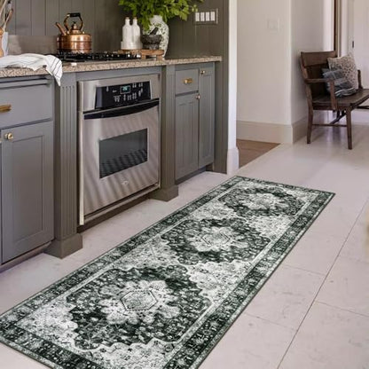 Moynesa Washable Black and White Runner Rug - 2x6 Bathroom Runner with Rubber Backing, Hallway Boho Non-Slip Non-Shedding Low Pile Accent Carpet for Laundry Room Entryway - color: Black/White, size: 2' x 6'