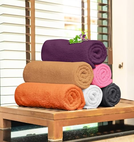 Towel and Linen Mart 100% Cotton 6 Pack Bath Towel Set, Quick Dry, Super Absorbent, Light Weight, Soft, (27 x 54 Pack of 6) (27 x 54 6 Pack, Plum, Pink, Beige, Grey, White, Peach) - color: Plum , Pink , Beige , Grey , White , Peach, size: 27 x 54 6 pack