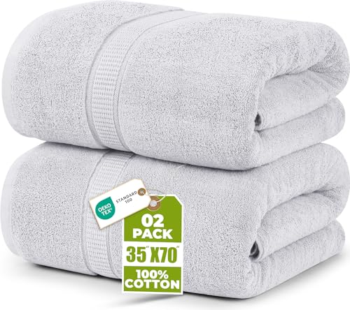 Utopia Towels Jumbo Bath Sheets, 2 Pack, 35x70 in, 600 GSM Cotton, Silver | Extra Large Ring Spun Cotton Bath Sheets - Soft, Plush, Quick-Drying, Highly Absorbent, Great for Everyday Use - color: Silver, size: 2 Piece Bath Sheet