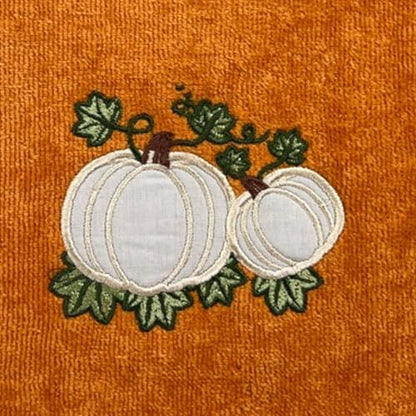 Serafina Home Harvest Fall Bathroom Guest Hand Embroidered Towels 2 Pc Set: Pumpkin Leaf Appliqué Design Bath Plush Rust Orange Towels, 100% Cotton, 16" x 25" Inches, Oeko-TEX Certified - color: Rust Pumpkins
