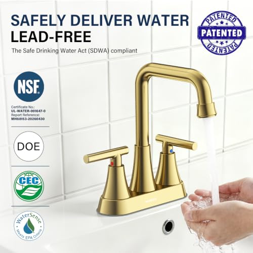 Brushed Gold 4 inch Centerset Bathroom Faucet for Sink 2-3 Hole | Bathroom Sink Faucet with Pop-up Drain and Supply Lines, Stainless Steel 2-Handle Centerset Faucet for Vanity RV Restroom - color: Brushed Gold