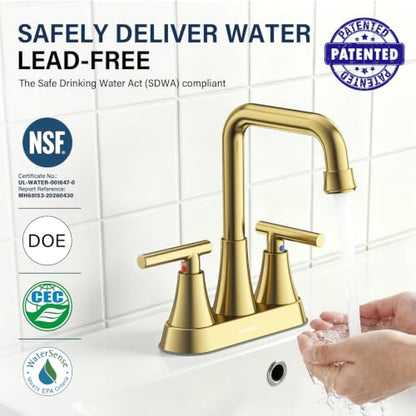 Brushed Gold 4 inch Centerset Bathroom Faucet for Sink 2-3 Hole | Bathroom Sink Faucet with Pop-up Drain and Supply Lines, Stainless Steel 2-Handle Centerset Faucet for Vanity RV Restroom - color: Brushed Gold