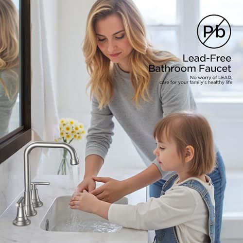 FORIOUS 8 in Brushed Nickel Bathroom Sink Faucet 3 Hole Widespread, Silver | 8 Inch Widespread Bathroom Faucet 3 hole Vanity and 4 Inch Bathroom Faucet Centerset 2 Hole for B2B Commercial, Spare Aerator - color: Stainless Steel, style: Traditional