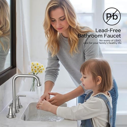 FORIOUS 8 in Brushed Nickel Bathroom Sink Faucet 3 Hole Widespread, Silver | 8 Inch Widespread Bathroom Faucet 3 hole Vanity and 4 Inch Bathroom Faucet Centerset 2 Hole for B2B Commercial, Spare Aerator - color: Stainless Steel, style: Traditional