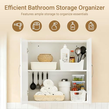 Over Toilet Wall Mount Bathroom Cabinet, Wall Size, White | Wall-Mounted Over-Toilet Cabinet With Adjustable Shelf, Multi-Use Bathroom & Laundry Storage, HUS-BZR200 - color: White2