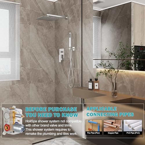 12" Rain Shower System with Handheld & Valve, Brushed Nickel | Wall-Mounted High-Pressure Shower Faucet Combo Set, 12-Inch Rain Shower Head with Handheld Spray,Includes Valve and Trim Kit - color: Brushed Nickel 12