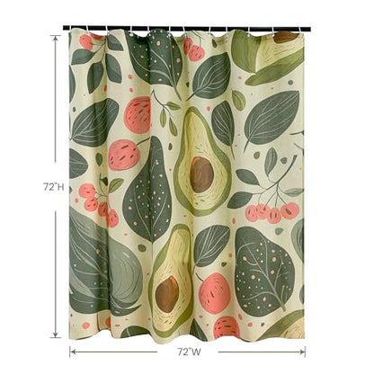 Tropical Fruits Linen Boho Shower Curtain Set with Liner,72" Wx72 L | Double Layer Shower Curtain Waterproof Fabric with Zippered Removable PEVA Liner,Boho Shower Curtain for Bathroom,Free Hooks - color: Avocado