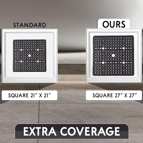 ENKOSI Large Square Shower Mat - 27x27 inch Non Slip Shower Mats - Green Shower Mats for Showers Anti Slip - Shower Non Slip Mat - Shower Mat with Drain Hole - Square Bathroom Mat (Clear Green 27x27) - color: Clear Green