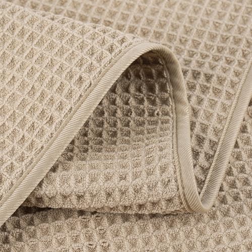 POLYTE 430 GSM Poly Blend Microfiber Quick Dry Waffle Hand Towel, 16x30 in | 4 Pack, Oversize, Lint Free, Quick Dry, Hanging Loop - color: Beige