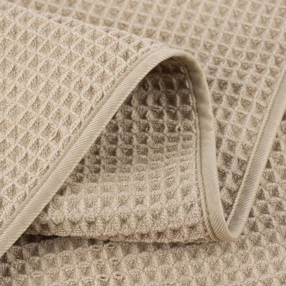POLYTE 430 GSM Poly Blend Microfiber Quick Dry Waffle Hand Towel, 16x30 in | 4 Pack, Oversize, Lint Free, Quick Dry, Hanging Loop - color: Beige