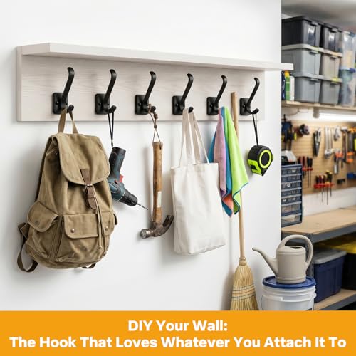 Coat Hooks Heavy Duty - Metal Wall Hooks Wall Mount with Concealed Screw Design Matte Black Hooks for Hanging Towel, Key, Robe, Scarf, Entryway Closet Mudroom Bathroom (4, Black)