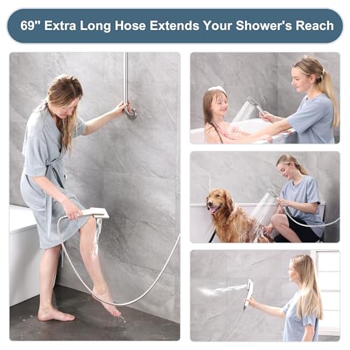 BRIGHT SHOWERS High Pressure Rain Shower Head Combo with Double Extension Arm, 8 Inch Rainfall Shower Head with Handheld Spray, Height Adjustable Dual Square Showerhead Set, Brushed Nickel - color: Brushed Nickel, style: Dual Shower Head with Extension Ar