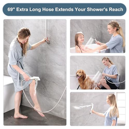 BRIGHT SHOWERS High Pressure Rain Shower Head Combo with Double Extension Arm, 8 Inch Rainfall Shower Head with Handheld Spray, Height Adjustable Dual Square Showerhead Set, Brushed Nickel - color: Brushed Nickel, style: Dual Shower Head with Extension Ar