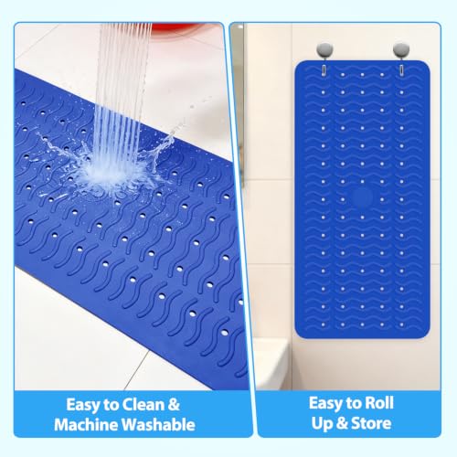 Non Slip Bathtub Mat & Shower Mat, 31x15 Anti Slip Bath Mat for Tub, Soft TPE Anti-Skid Bathroom Mat with 194 Suction Cups & Drain Holes, Wave-Textured Grip, Machine Washable (Deep Blue) - color: Deep Blue