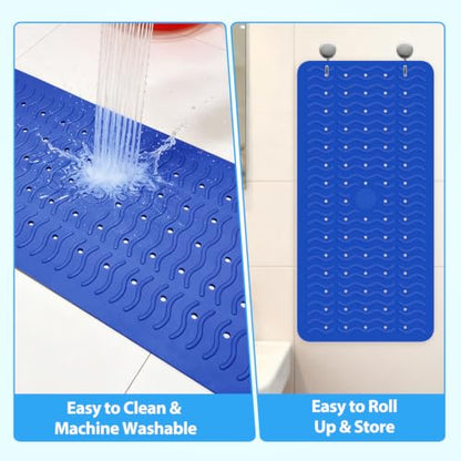 Non Slip Bathtub Mat & Shower Mat, 31x15 Anti Slip Bath Mat for Tub, Soft TPE Anti-Skid Bathroom Mat with 194 Suction Cups & Drain Holes, Wave-Textured Grip, Machine Washable (Deep Blue) - color: Deep Blue