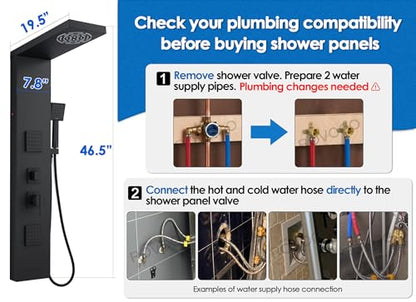 ROVOGO Shower Panel Tower System W/Led Lights, 5 Shower Modes, Matte Black | Rainfall Mist Shower Head, 3 Body Jets, Handheld and Tub Spout, Stainless Steel Shower Column With Mixing Valve, 46.5 Inch - style: Black- With Led Lights