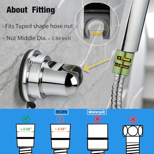 Handheld Shower Head Holder Suction Cup - Relocatable - Wide Angles Adjustable - 90° Downward - Bathroom Wall Mount Shower Wand Holder (Polished Chrome) - color: Polished Chrome