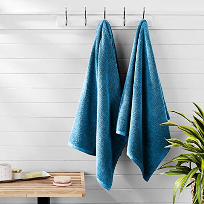Amazon Basics 2-Piece Quick-Dry Oversize Bath Towel, 100% Cotton, 54" x 30", Lake Blue - color: Lake Blue, size: 2 Piece, style: Bath Towel (Pack of 2)