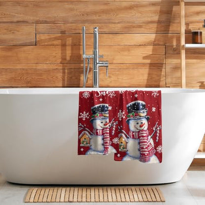 Red Christmas Hand Towels Set of 2, 28x14 Inch Winter Snowman Snow Xmas Absorbent Microfiber Soft Washcloths Guest Face Tea Towel for Kitchen Bathroom Home Hotel Gym Spa - color: Christmas Red