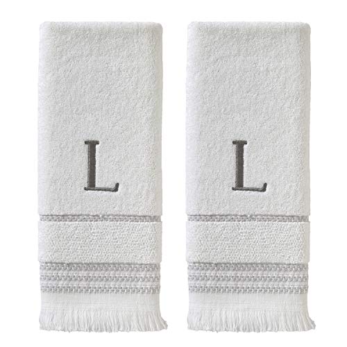 SKL Home Casual Monogram Hand Towel Set, L, 16x26, White 2 Count - color: Casual Monogram Hand Towel Set, size: Hand Towel Set, style: L