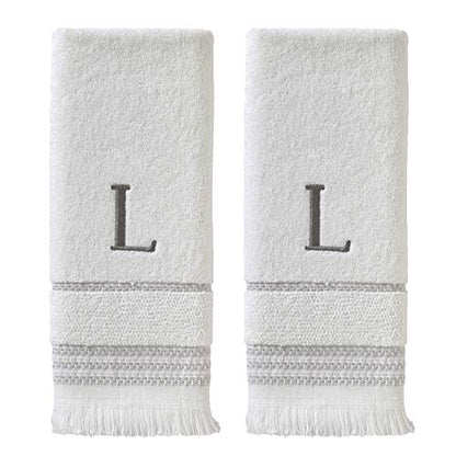 SKL Home Casual Monogram Hand Towel Set, L, 16x26, White 2 Count - color: Casual Monogram Hand Towel Set, size: Hand Towel Set, style: L