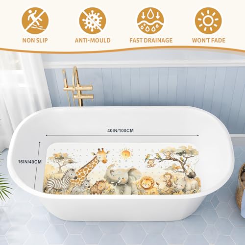 Baby Bath Mat for Tub Non Slip Kids, BPA Free Extra Long Bathtub Mat 40x16 with Drain Holes and 200 Suction Cups, Non Toxic Machine Washable Toddler Bath Mat, Eco-Friendly Certified - color: Y-grassland