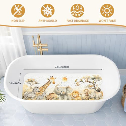Baby Bath Mat for Tub Non Slip Kids, BPA Free Extra Long Bathtub Mat 40x16 with Drain Holes and 200 Suction Cups, Non Toxic Machine Washable Toddler Bath Mat, Eco-Friendly Certified - color: Y-grassland