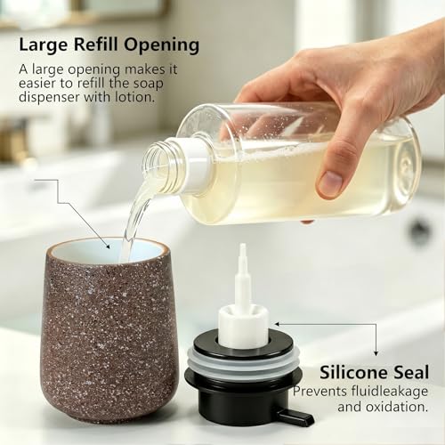 Ceramic Foaming Soap Dispenser - 14.5 oz Foam Hand Soap Dispenser Bathroom, Modern Refillable Dish Wash Soap Bottle for Kitchen with Large Easy-to-Press Pump (Brown) - color: Brown