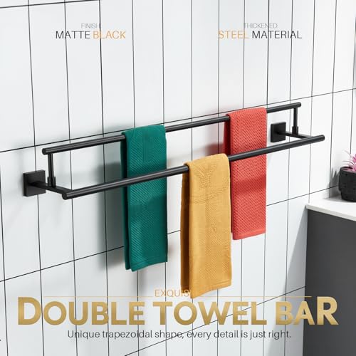 KOKOSIRI Bathroom Towel Bars 36-Inch Double Towel Rails Matte Black Towel Holder Overlength for Kitchen Toilet Stainless Steel B5009BK-L36 - color: Matte Black, size: 36-Inch