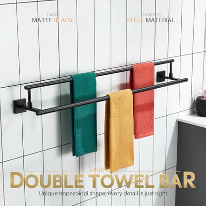KOKOSIRI Bathroom Towel Bars 36-Inch Double Towel Rails Matte Black Towel Holder Overlength for Kitchen Toilet Stainless Steel B5009BK-L36 - color: Matte Black, size: 36-Inch