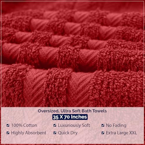 DAN RIVER 2 Pack Bath Sheets Extra Large 35x70, Large Bath Towels for Adults, XL Oversized Heavy Duty Towel Set, 600 GSM 100% Ring Spun Cotton, Soft Quick Dry, Red - color: Red