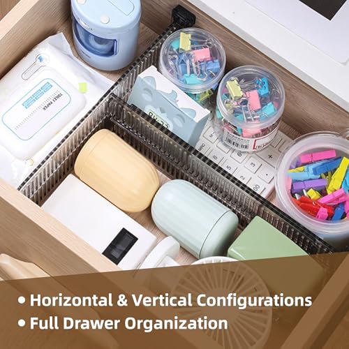 Adjustable Drawer Dividers for Clothes - 2 set Transparent Dresser Organizers, Shallow Drawer Dividers for Clothes, Kitchen, Office, Bathroom Storage